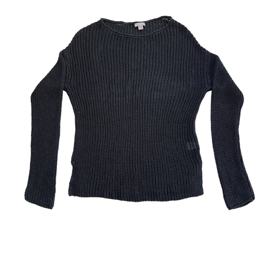 J. Jill Linen Blend Open Knit Pullover Sweater Sz M Black Lagenlook Coastal Chic